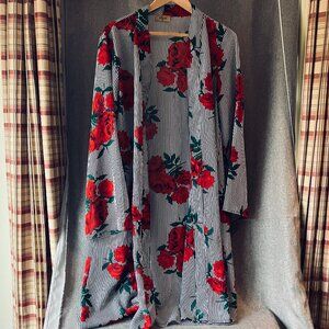 Jorja Women's XL Long Roses Printed Sheer Kimono Open Duster